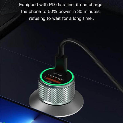 Totudesign Blade Series 20W Car Charger For Fast Charge compact dual-port USB-C PD3.0 and USB-A car charger with LED ring and cable