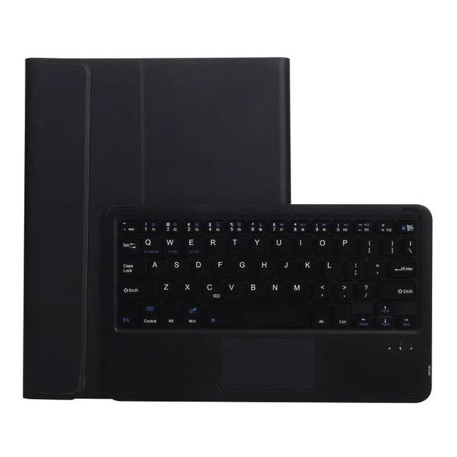 Lambskin Texture Bluetooth Keyboard Case for iPad with Touch Control - black protective case with keyboard and touchpad