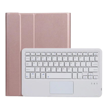 Lambskin Texture Bluetooth Keyboard Case for iPad with Touch Control in rose gold, detachable keyboard and protective folio