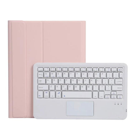 Lambskin Texture Bluetooth Keyboard Case for iPad with Touch Control in pink, detachable Bluetooth keyboard and protective folio cover