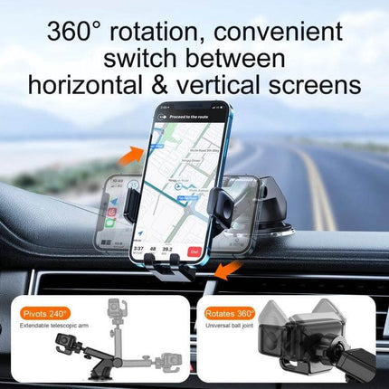 Joyroom Car Dashboard Phone Holder Telescopic Arm For Safe Driving - 360° rotation, telescopic arm, secure dashboard mount with silicone pad