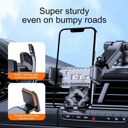 Joyroom Car Dashboard Phone Holder Telescopic Arm For Safe Driving mounted on dashboard showing telescopic arm and silicone pads