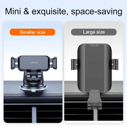 Joyroom Car Dashboard Phone Holder Telescopic Arm For Safe Driving on car dashboard showing smaller and large size comparison