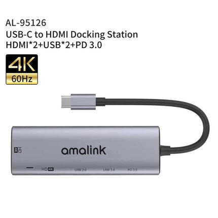 Amalink USB-C Hub with Dual HDMI and USB Ports for Connectivity slim aluminum docking station with 4K support and USB-C cable