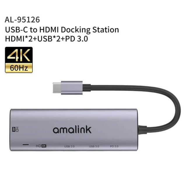 Amalink USB-C Hub with Dual HDMI and USB Ports for Connectivity slim aluminum docking station with 4K support and USB-C cable