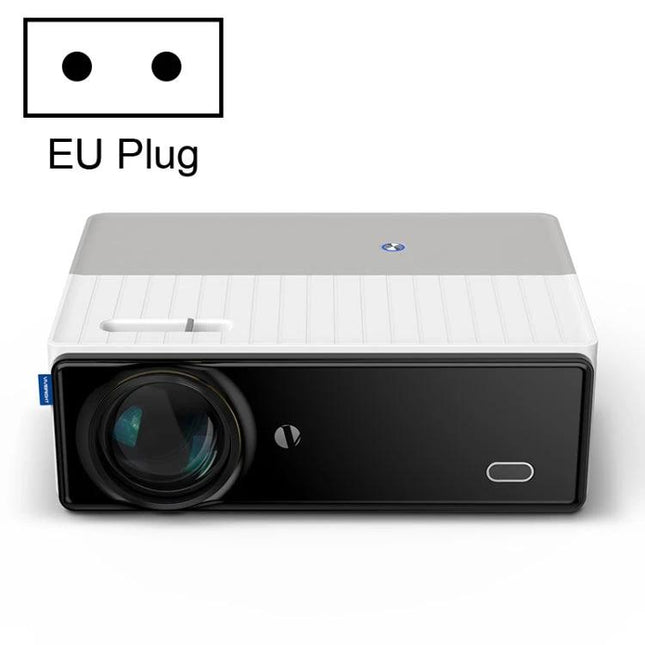 High-Definition Digital Projector for Home Entertainment and Presentations front view showing lens, 1920x1080, Android OS, wireless mirroring, EU plug