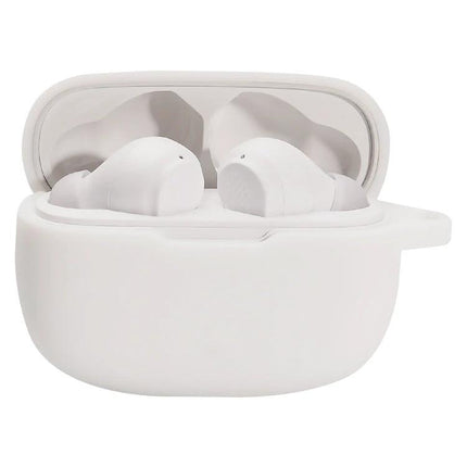 Protect Your JBL Earphones During Daily Commutes With This Silicone Case — white silicone protective case for JBL earphones in open charging case
