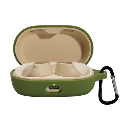 Jabra Protective Case for Earphones in Daily Use - green silicone 360-degree protective case with carabiner and earbuds inside