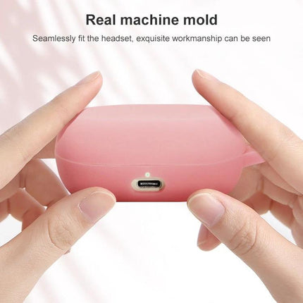 Jabra Protective Case for Earphones in Daily Use - pink 360-degree protective silicone case held in hands with charging port visible