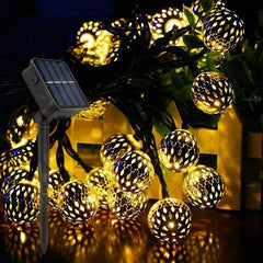 Outdoor LED Decorative Light String with Remote Control - Ironwork Hollow Small Balls for Garden Festivities