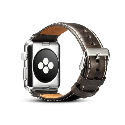 Oil Wax Cowhide Leather Watch Band For Apple Watch Series 5