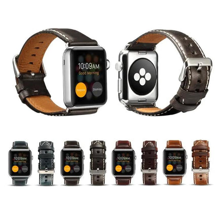 Oil Wax Cowhide Leather Watch Band For Apple Watch Series 5