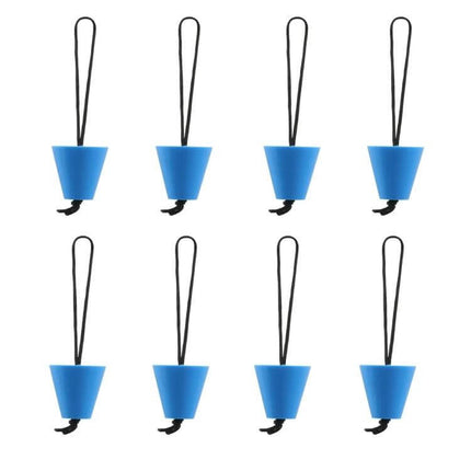 Kayak Silicone Drain Hole Plug 4 In 1 Blue Keeps Water Out - pack of blue silicone drain plugs with tether for kayaks, canoes and boats
