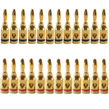 Car Banana Head Audio Plug 4mm For Car Audio Systems - gold-plated zinc alloy banana plugs set with red and black rings, solder-free speaker connectors