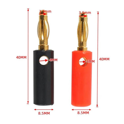 Car 4mm Banana Plug Gold Plated for Car Audio Systems - red and black solder-free 4mm banana connectors with gold-plated terminals, ABS housing, safety design