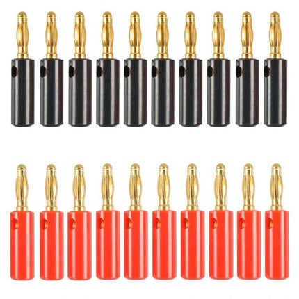 Car 4mm Banana Plug Gold Plated for Car Audio Systems – set of red and black solder-free ABS+brass banana plugs for speakers, gold-plated 4mm contacts, reduced short-circuit risk
