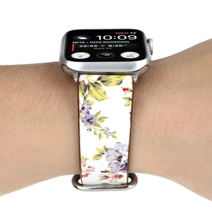 Floral PU Leather Watch Band For Apple Watch Series 5