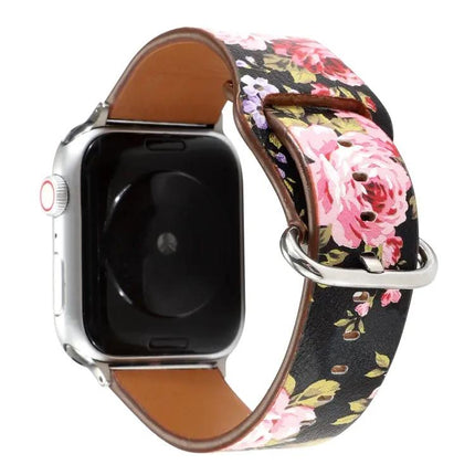 Floral PU Leather Watch Band For Apple Watch Series 5
