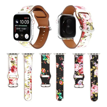 Floral PU Leather Watch Band For Apple Watch Series 5