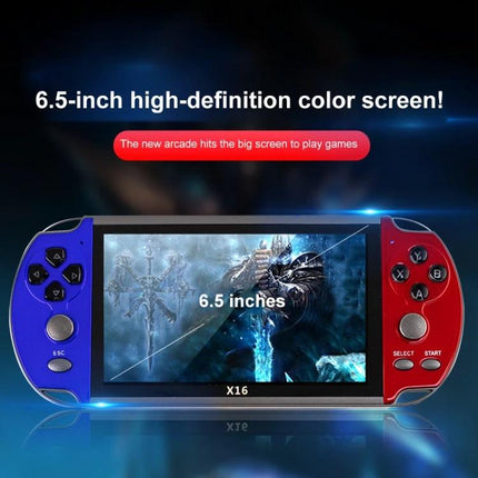 6.5-Inch Screen Handheld Game Console for Portable Play showing colorful blue and red handheld with 6.5-inch HD screen and built-in games