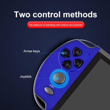6.5-Inch Screen Handheld Game Console for Portable Play showing joystick and arrow keys on blue controller for portable gaming