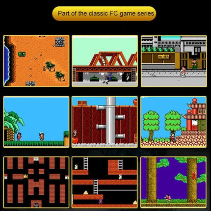 6.5-Inch Screen Handheld Game Console for Portable Play showing classic FC-style built-in game screenshots on HD display