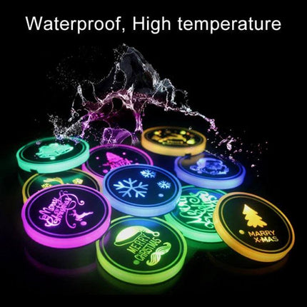 Car Acrylic USB Charger With Multicolor LED Ambience showing waterproof multicolor acrylic LED discs with laser-engraved icons for in-car ambient lighting