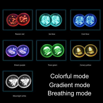 Car Acrylic USB Charger With Multicolor LED Ambience showing multicolor LED modes (red, ice blue, cool blue, purple, green, yellow, white) and lighting modes