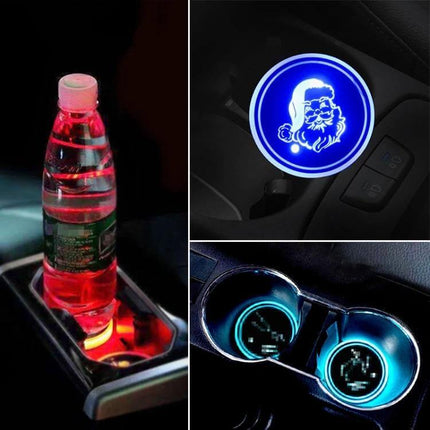 Car Acrylic USB Charger With Multicolor LED Ambience glowing cupholder and Santa icon ambient car USB charger