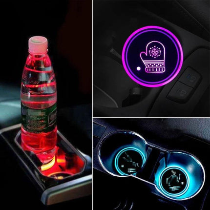 Car Acrylic USB Charger With Multicolor LED Ambience glowing acrylic cupholder and laser-engraved icon ambient car lighting