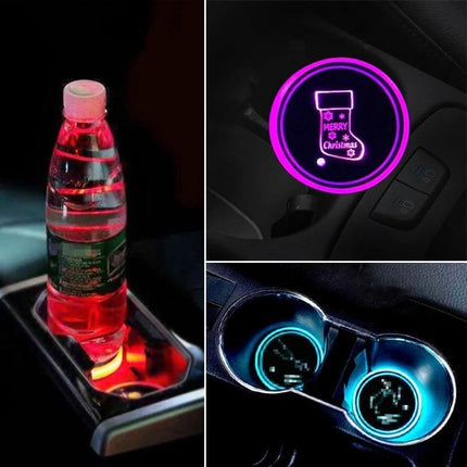 Car Acrylic USB Charger With Multicolor LED Ambience showing engraved icons and colored LED cupholder and ambient glow