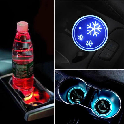 Car Acrylic USB Charger With Multicolor LED Ambience glowing acrylic cup holder inserts with laser-engraved icons and ambient multicolor LED light