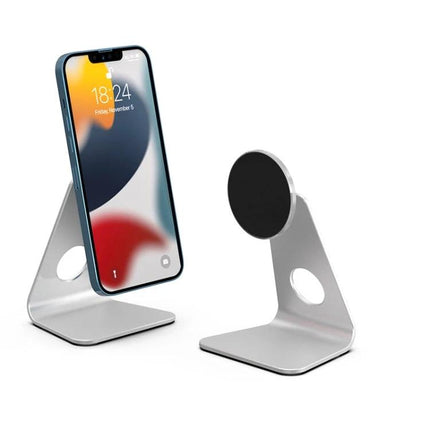R-JUST Round Desktop Magnetic Holder for Stable Phone Placement - aluminum alloy desktop stand showing phone mounted and spare view
