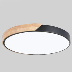 Elegant Wood Macaron LED Round Ceiling Light with Cool White Illumination