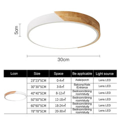 Elegant Wood Macaron LED Round Ceiling Light with Cool White Illumination