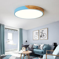 Elegant Wood Macaron LED Round Ceiling Light with Cool White Illumination