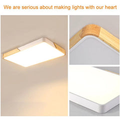 Modern Wood Macaron LED Square Ceiling Light with Cool White Illumination