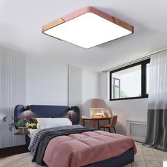 Modern Wood Macaron LED Square Ceiling Light with Cool White Illumination