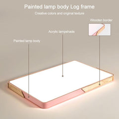 Wooden Frame LED Rectangle Ceiling Light with Cool White Illumination