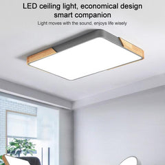 Wooden Frame LED Rectangle Ceiling Light with Cool White Illumination