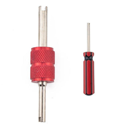 Tire Repair Kit for Everyday Vehicle Maintenance Needs — red valve core tool and screwdriver for quick tire repairs