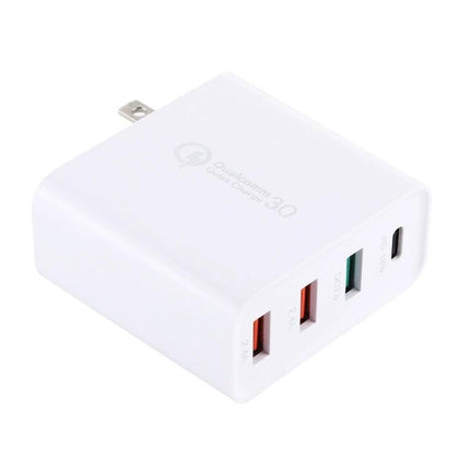 A3 PD 18W USB C Travel Charger Quad USB Ports QC3.0 Fast Charge US EU UK Plugs white foldable plug 4-port PD QC3.0 travel adapter