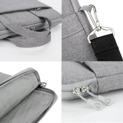 Waterproof Oxford Cloth Laptop Handbag for 15-Inch Laptops with gray water-repellent fabric, zipper pockets, padded interior and detachable shoulder strap