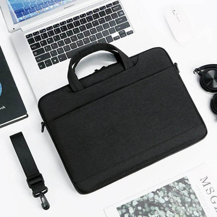 Waterproof Oxford Cloth Laptop Handbag for 13.3-14 and 15-16 Inch Laptops — black water-repellent Oxford laptop bag with handles and detachable strap