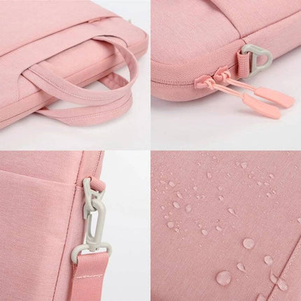 Waterproof Oxford Cloth Laptop Handbag for 13.3-14 and 15-16 Inch Laptops - pink water-repellent fabric, handles, zipper pulls and detachable strap