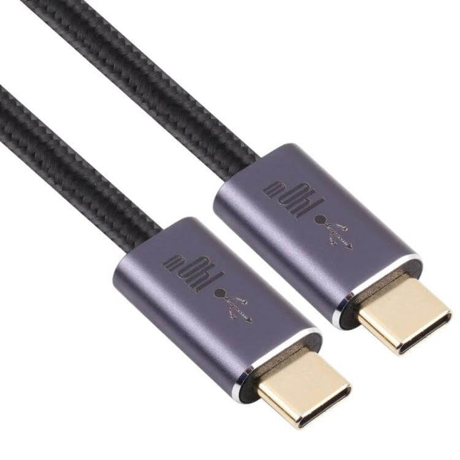 USB-C to USB-C Braided Charging and Data Transfer Cable, braided black cable with metal USB-C connectors for fast charging and file transfer