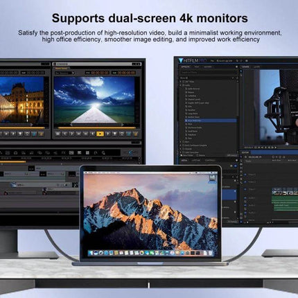 USB-C to USB-C Braided Cable for Data Transfer and Charging connecting laptop to dual 4k monitors and external drive for file sync and charging