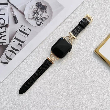 D-Shaped Steel and Genuine Leather Apple Watch Band 38-45mm