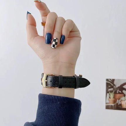 D-Shaped Steel and Genuine Leather Apple Watch Band 38-45mm