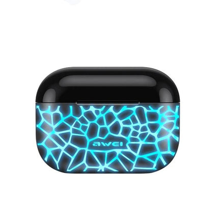 Awei Wireless Earbuds For Calls And Daily Music Use glowing blue crackle charging case, Bluetooth 5.2, sweat-resistant T29 PRO